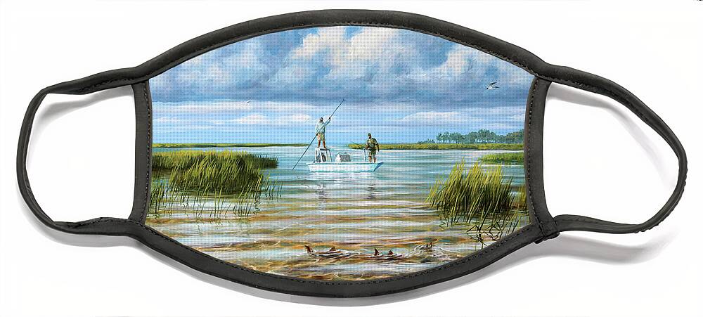 Redfish Face Mask featuring the painting Hunting Reds by Guy Crittenden
