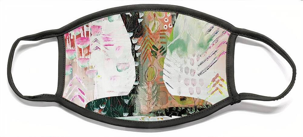 I Am Calm And At Peace Face Mask featuring the mixed media I am calm and at peace by Claudia Schoen