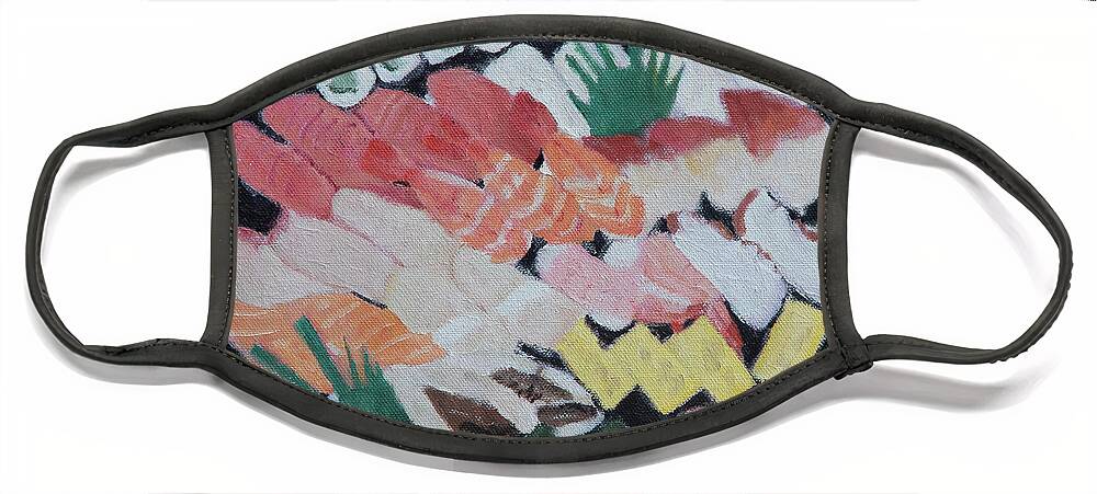 Restaurant Face Mask featuring the painting I Love Sushi by Masami IIDA