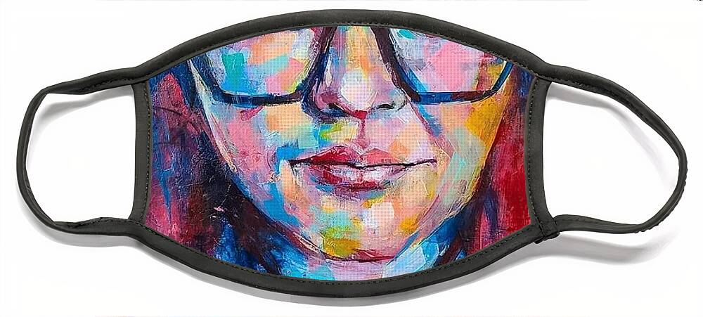  Face Mask featuring the painting I See You by Luzdy Rivera