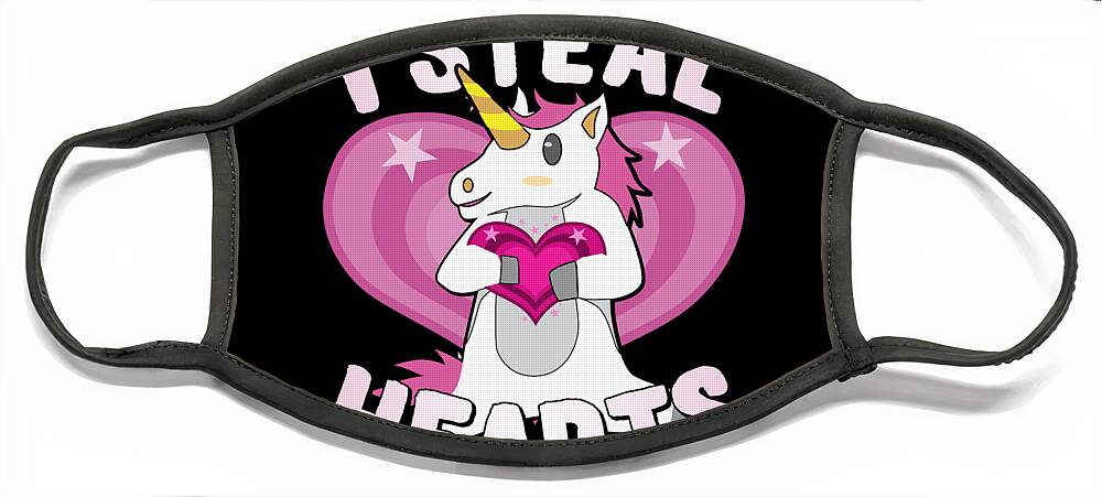 Cool Face Mask featuring the digital art I Steal Hearts Unicorn Valentines Day by Flippin Sweet Gear