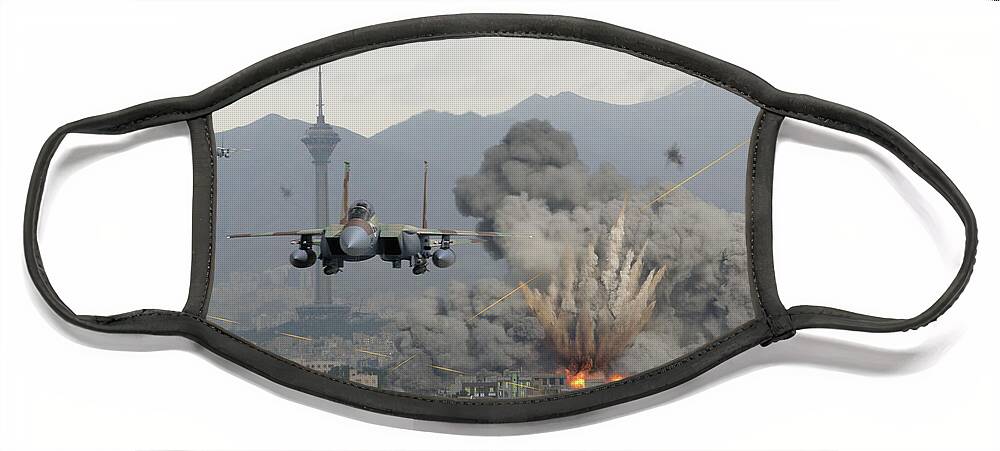 Eagle Face Mask featuring the digital art IAF F-15Is Retaliate over Tehran by Custom Aviation Art