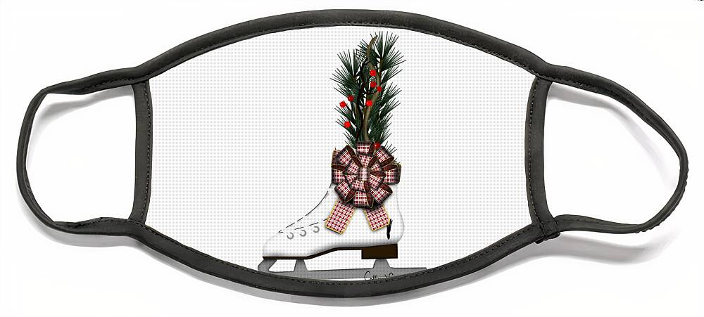 Ice Skate Face Mask featuring the photograph Ice Skate Christmas Decoration with Tartan Bow by Colleen Cornelius