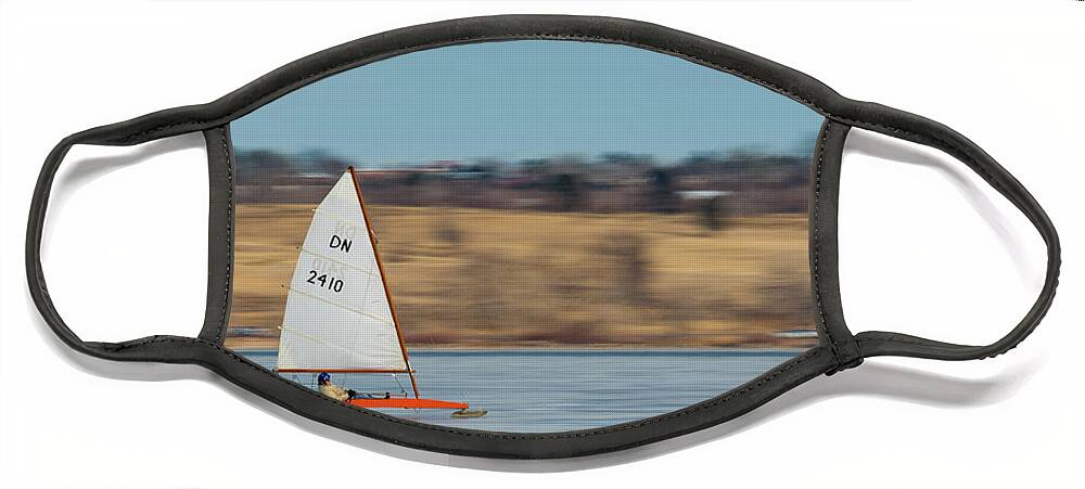 Iceboat Face Mask featuring the photograph Iceboat - color by Stephen Holst