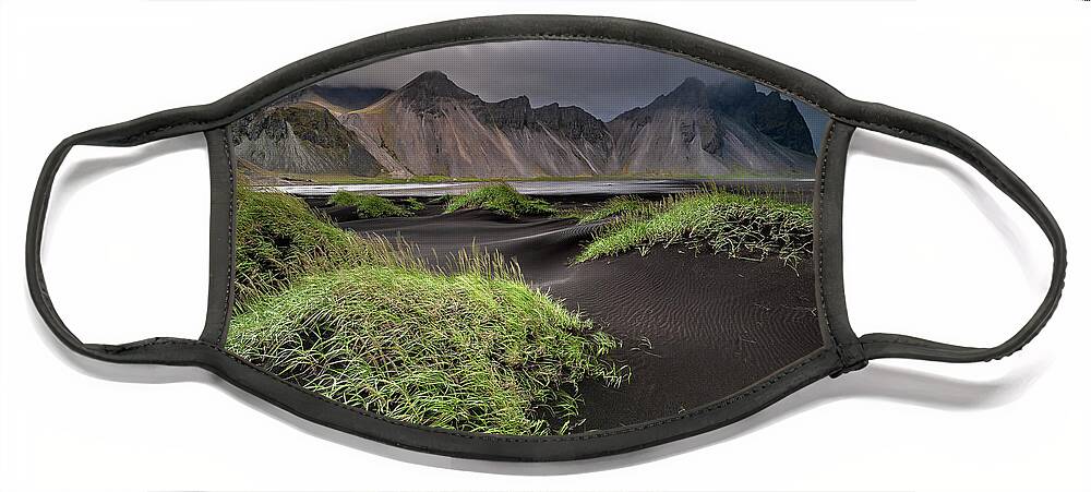 Stokksnes Face Mask featuring the photograph Iceland - Stokksnes and the Vestrahorn by Olivier Parent