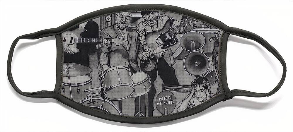 Charcoal Pencil Face Mask featuring the drawing Iggy And The Stooges by Sean Connolly