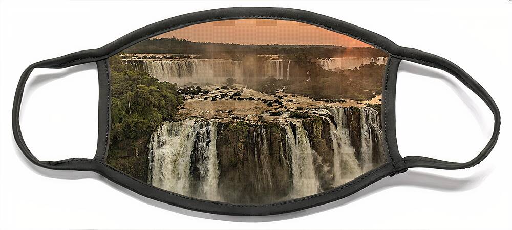 Waterfall Face Mask featuring the photograph Iguazu Sunset by Linda Villers