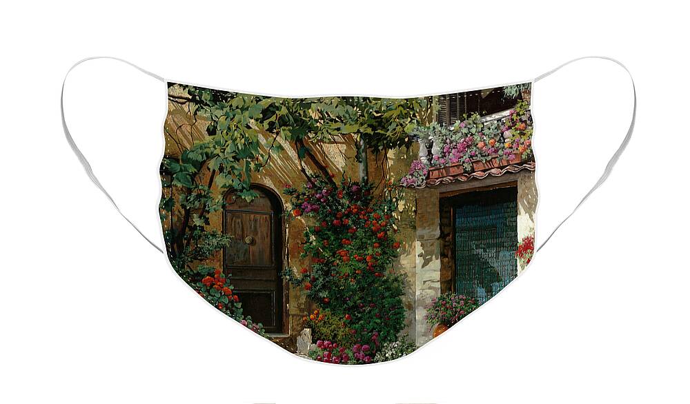 Landscape Face Mask featuring the painting Fiori In Cortile by Guido Borelli
