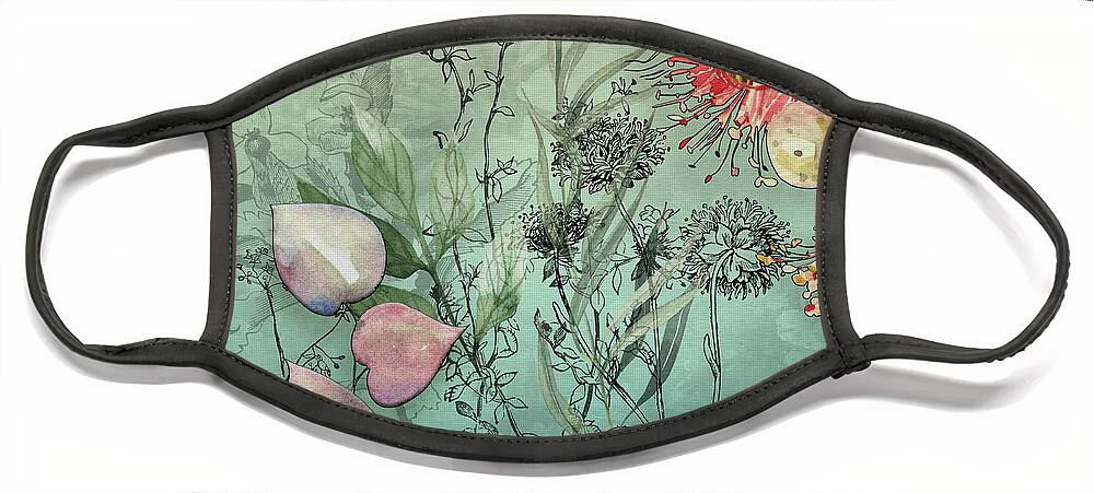 Digital Face Mask featuring the digital art Illustrated Flowers by Deb Nakano