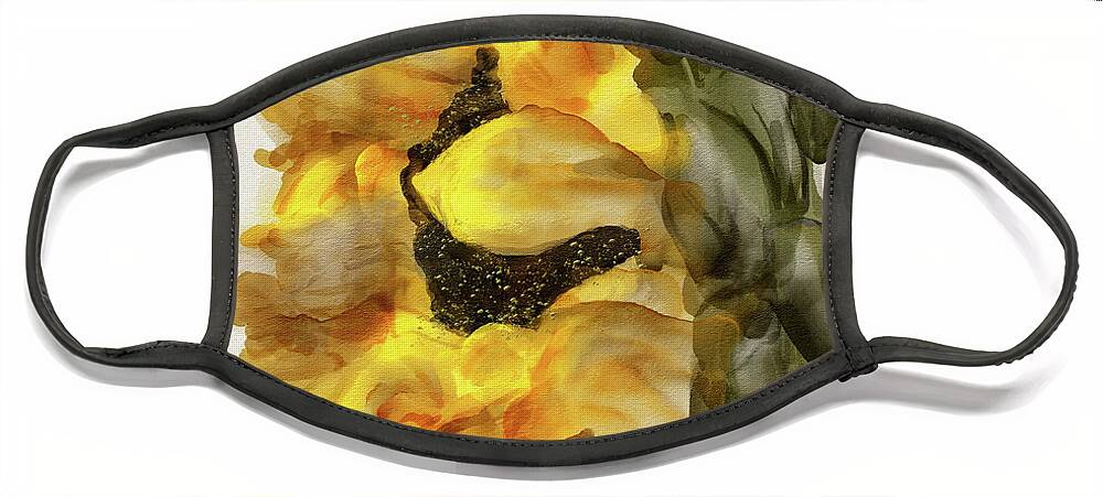 Sunflower Face Mask featuring the digital art Sunflower In Profile by Lois Bryan
