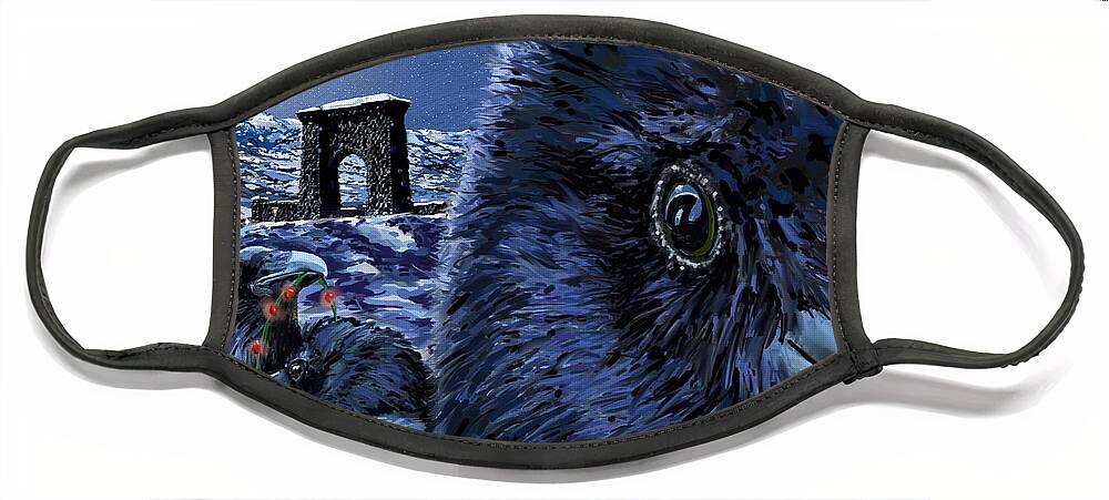 Raven Christmas Cards Face Mask featuring the digital art In the Eye of the Raven, For the Benefit and Enjoyment of the People by Les Herman