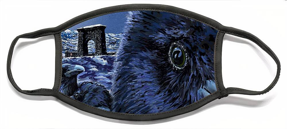 Raven Face Mask featuring the digital art In the Eye of the Raven by Les Herman