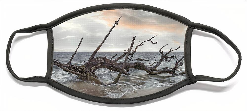 Clouds Face Mask featuring the photograph Incoming Waves Jekyll Island Dawn Beachhouse Hues by Debra and Dave Vanderlaan