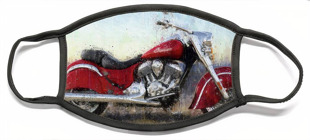 Motorcycle Face Mask featuring the painting Indian Chief Motorcycle by Vart by Vart