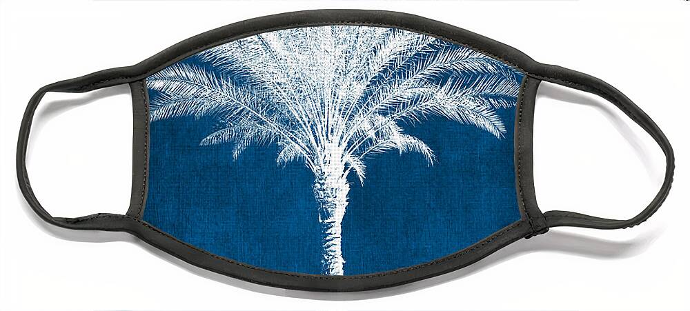 Palm Tree Face Mask featuring the mixed media Indigo and White Tall Palm Tree- Art by Linda Woods by Linda Woods
