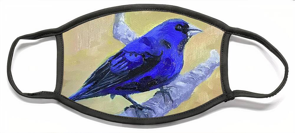 Bird Face Mask featuring the painting Indigo Bunting by Anne Marie Brown