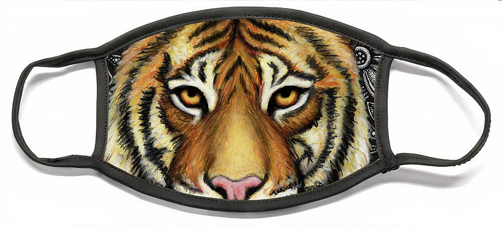 Tiger Face Mask featuring the painting Indochinese Tiger Floral by Amy E Fraser