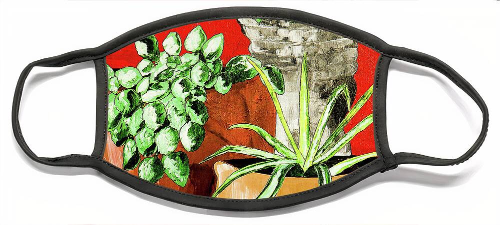 Plants Face Mask featuring the painting Indoor Plants Three by Ted Clifton