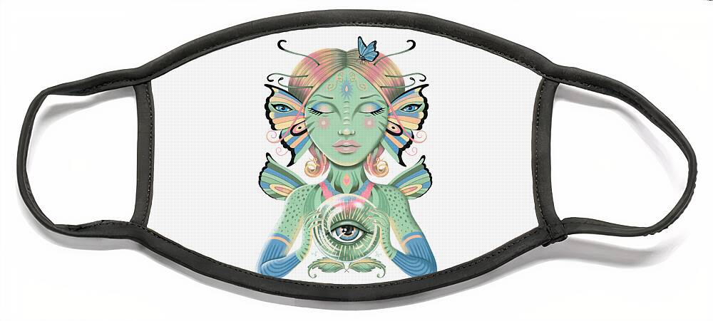 Fantasy Face Mask featuring the digital art Insect Girl, Flutter with Crystal Ball by Valerie White