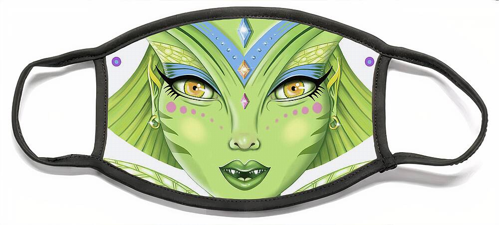 Fantasy Face Mask featuring the digital art Insect Girl, MantisAnne - Sq.White by Valerie White