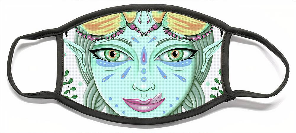 Fantasy Face Mask featuring the digital art Insect Girl, Scarabella - Sq.White by Valerie White