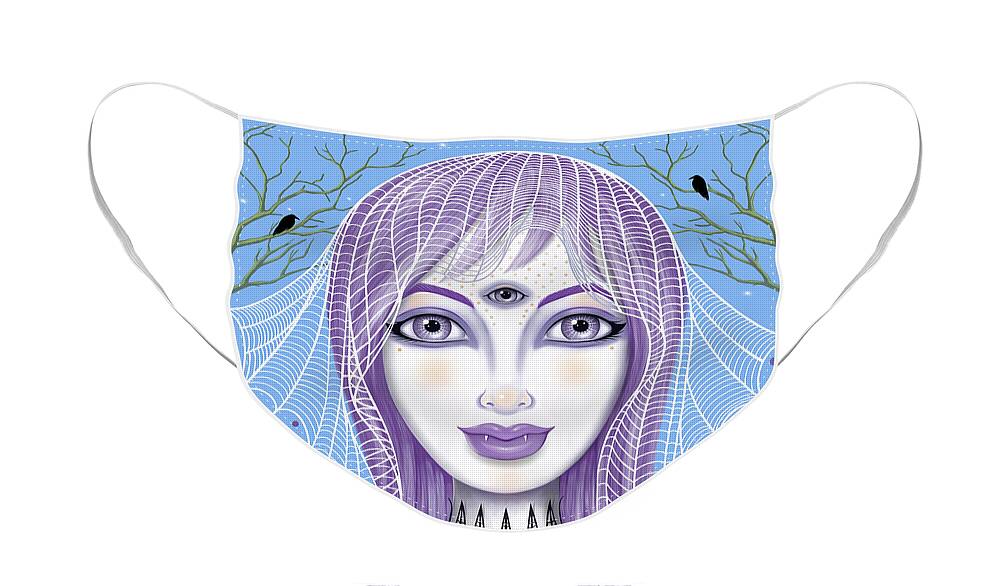 Fantasy Face Mask featuring the digital art Insect Girl, Spiderella - Sq.Blue by Valerie White