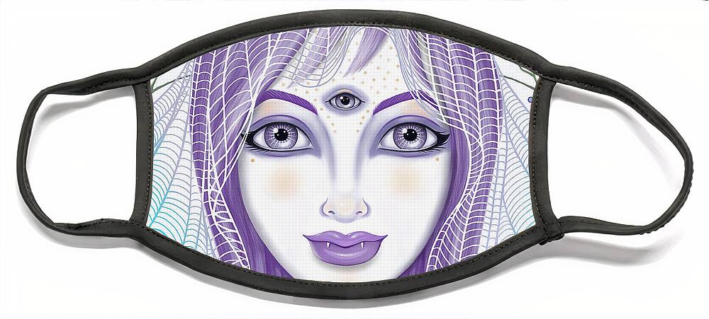 Fantasy Face Mask featuring the digital art Insect Girl, Spiderella - Sq.White by Valerie White