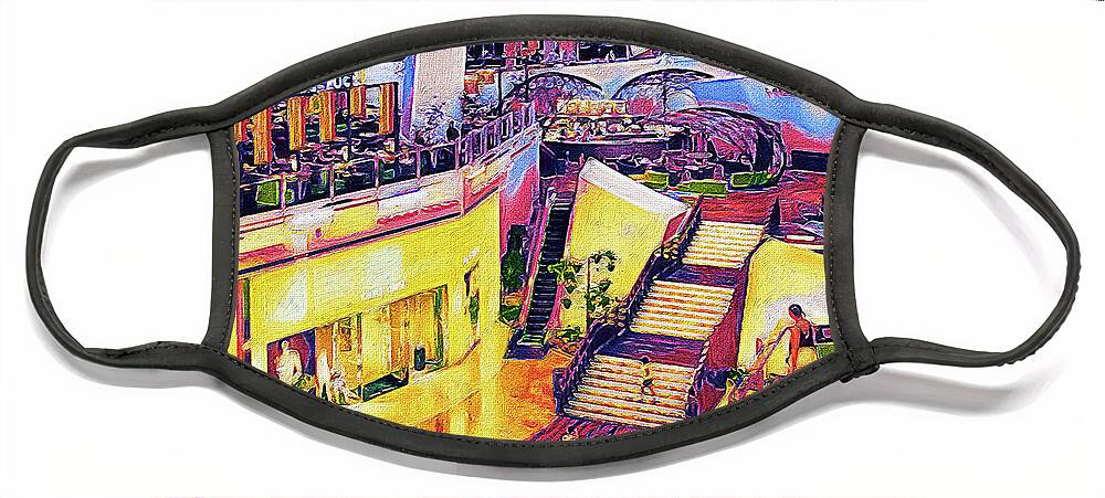 City Center Face Mask featuring the mixed media Inside City Center Shopping Mall, Las Vegas by Tatiana Travelways