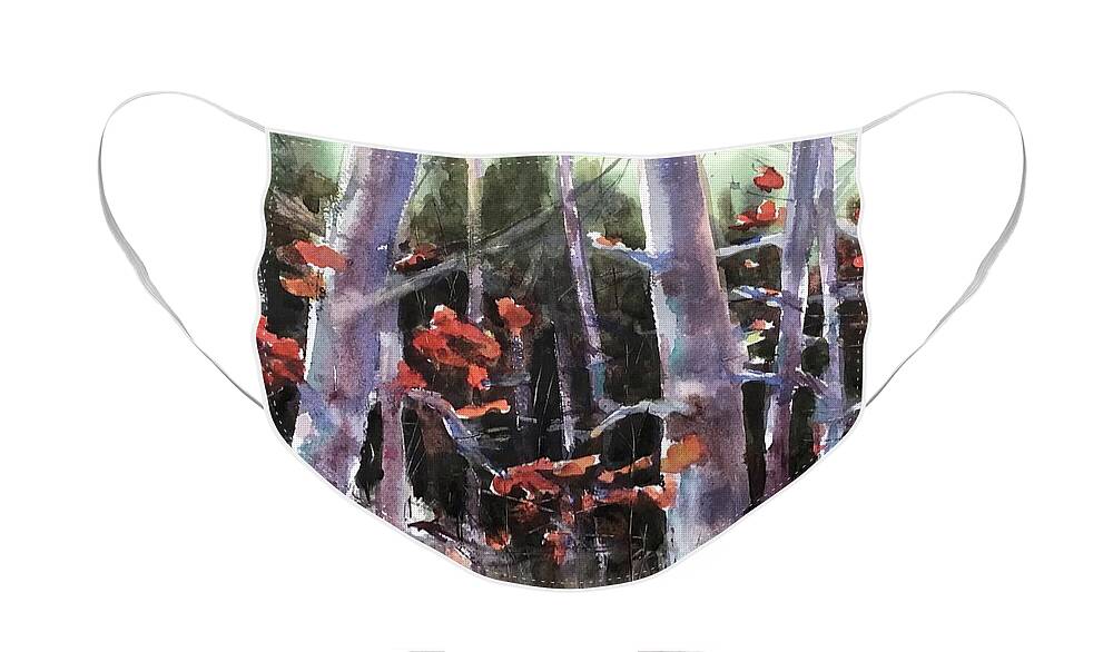 Forest Face Mask featuring the painting Into the Woods by Judith Levins