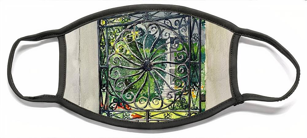 Iron Face Mask featuring the painting Iron Wheel gate by Merana Cadorette