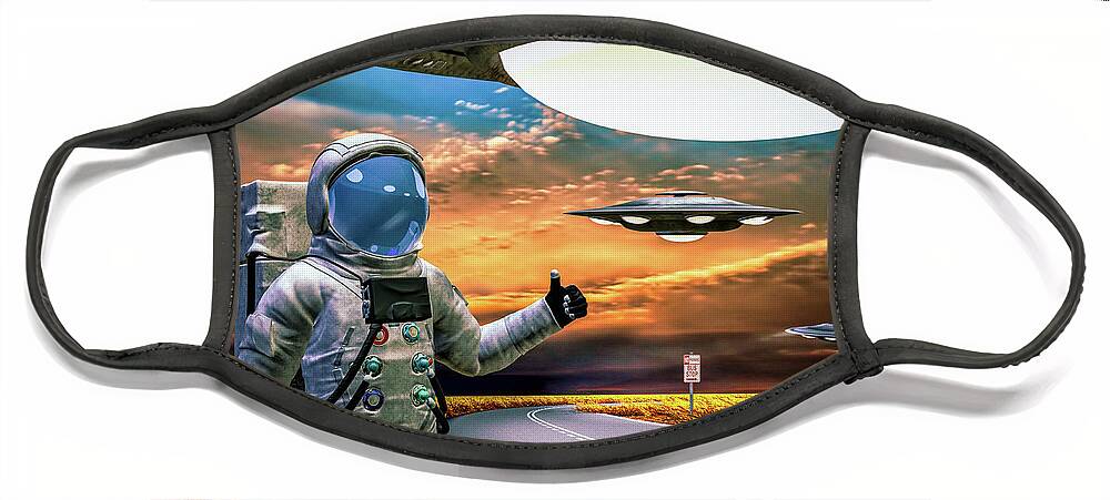 Astronaut Face Mask featuring the digital art Ironic Number Four - Hitchhiker by Bob Orsillo