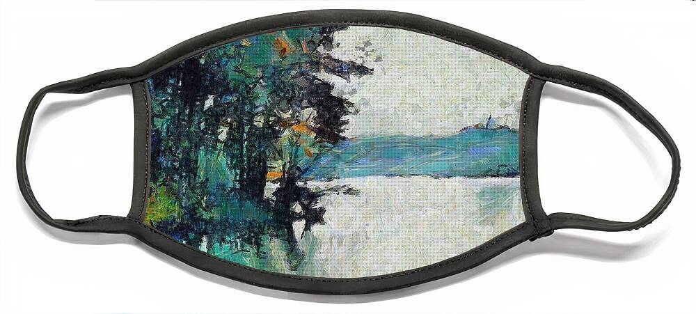 Island Face Mask featuring the mixed media Island on Lake Arthur by Christopher Reed