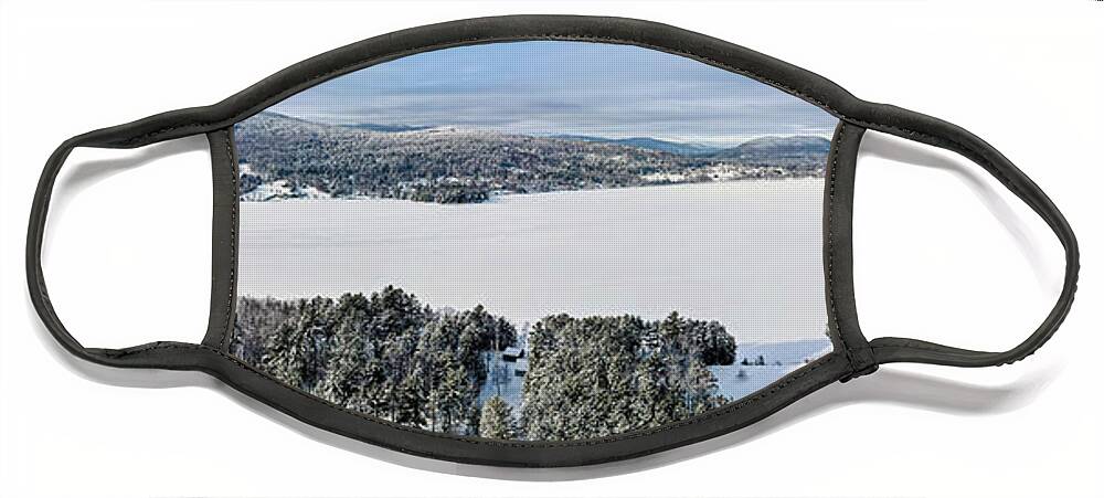 Brighton Face Mask featuring the photograph Island Pond Vermont Winter Panorama by John Rowe