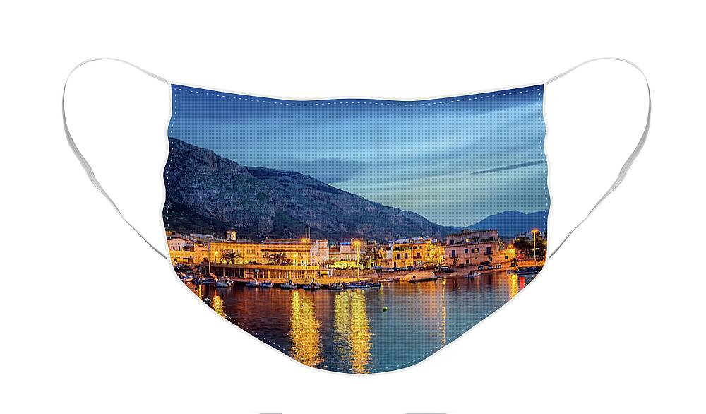Sicily Face Mask featuring the photograph Isola delle Femmine Harbour by Ian Good