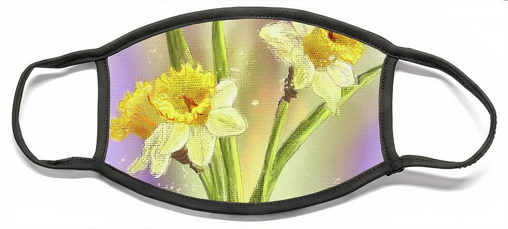 Daffodils Face Mask featuring the digital art It Must Be Spring by Lois Bryan