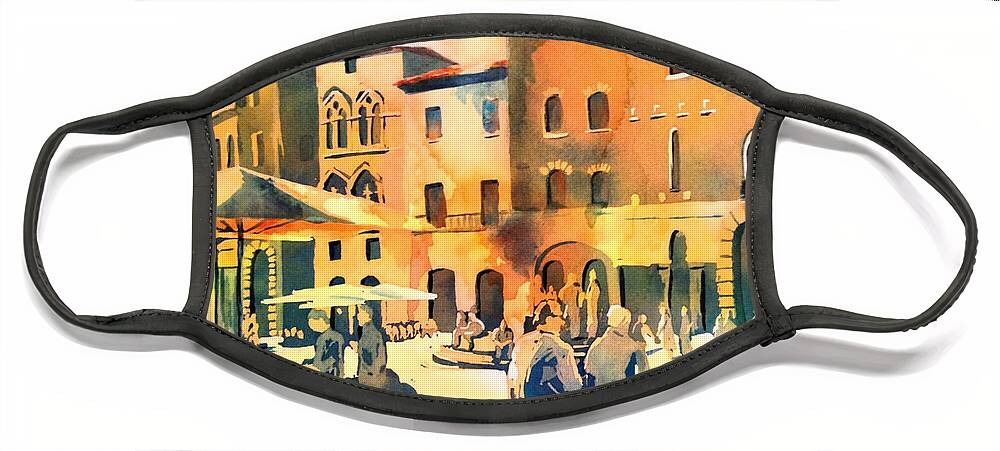 Italy Face Mask featuring the painting Italian Piazza by Liana Yarckin