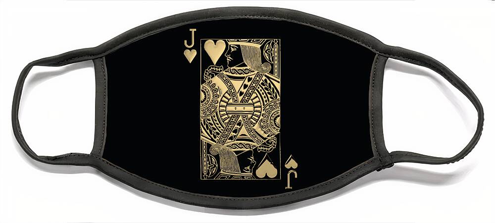 'gamble' Collection By Serge Averbukh Face Mask featuring the digital art Jack of Hearts in Gold over Black by Serge Averbukh