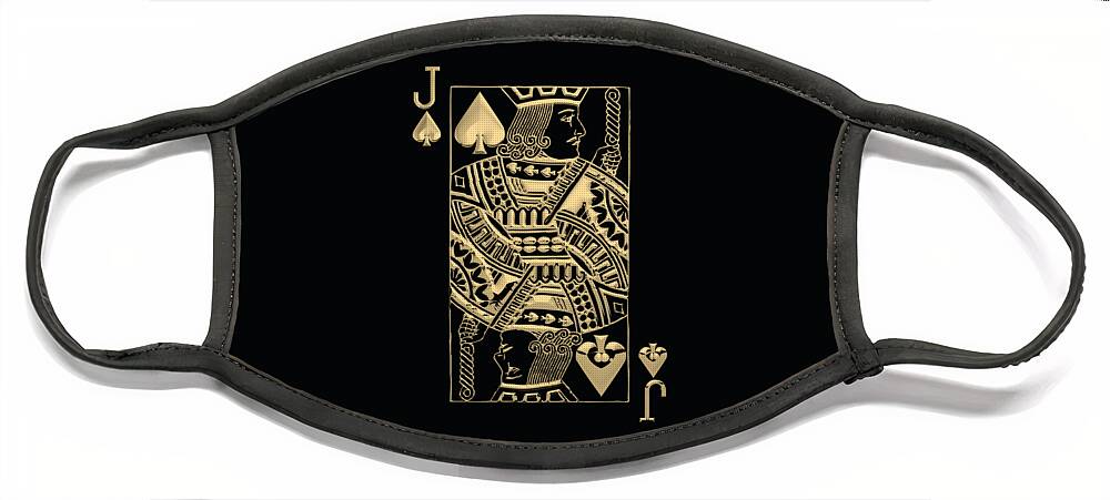 'gamble' Collection By Serge Averbukh Face Mask featuring the digital art Jack of Spades in Gold over Black by Serge Averbukh