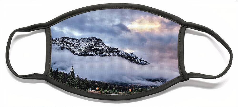 Cloud Face Mask featuring the photograph Jasper Mountain In The Clouds by Carl Marceau