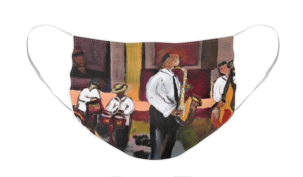 Jazz Face Mask featuring the painting Jazz Boyz by Jennylynd James