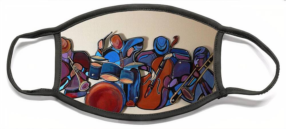 Music Face Mask featuring the mixed media Jazz Ensemble IV by Bill Manson