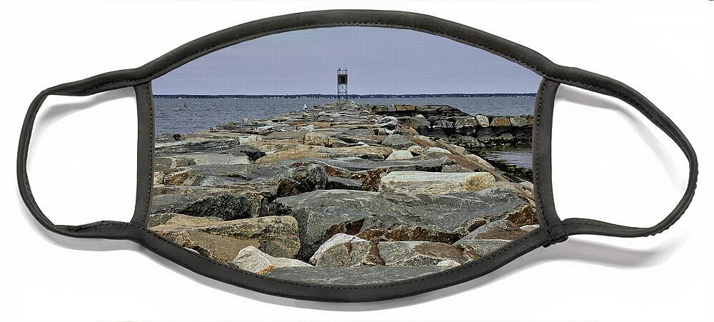 Jetty Face Mask featuring the photograph Jetty at Peconic by Steve Gravano