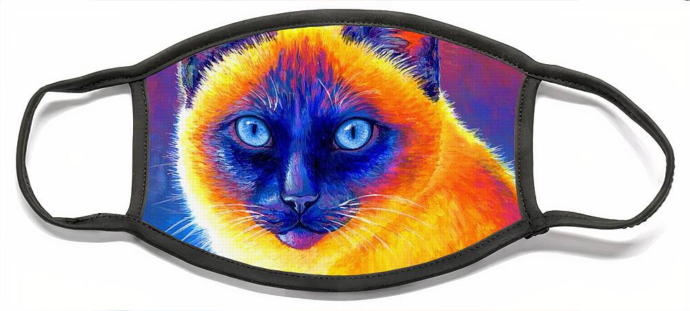 Siamese Cat Face Mask featuring the painting Jewel of the Orient - Colorful Siamese Cat by Rebecca Wang
