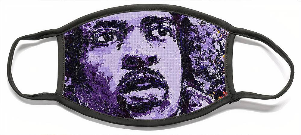 Jimi Hendrix Face Mask featuring the painting Jimi Hendrix FIRE by Steve Follman