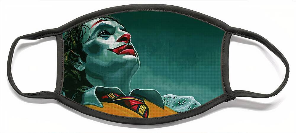 Joaquin Phoenix Face Mask featuring the painting Joaquin Phoenix in Joker painting by Paul Meijering