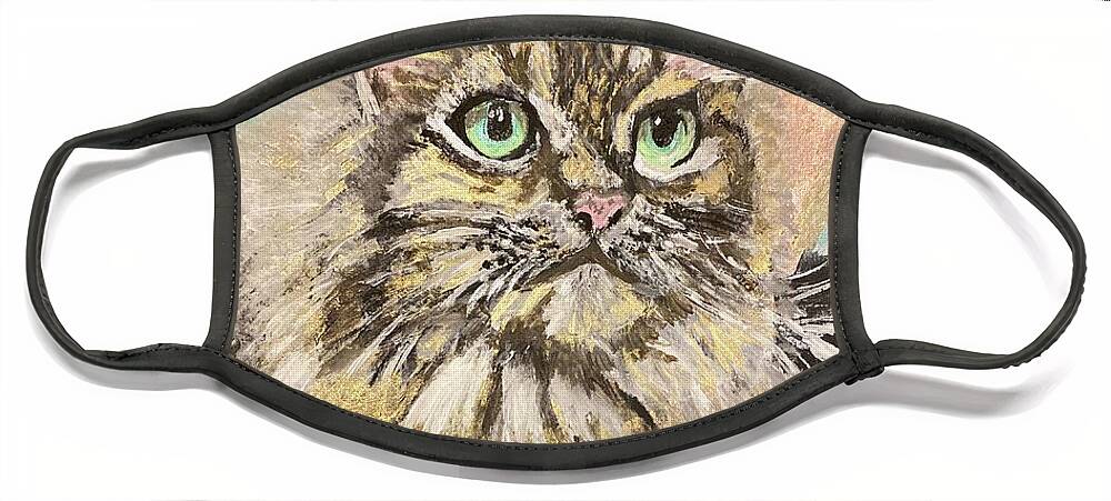 Cat Face Mask featuring the painting Siberian Cat by Melody Fowler