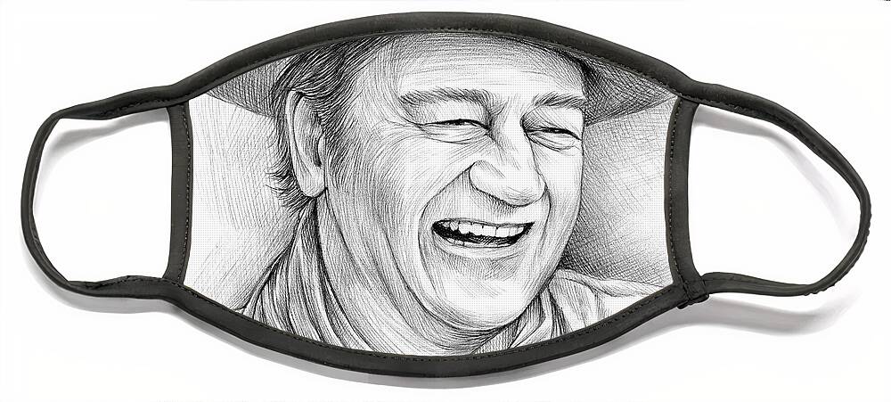 John Wayne Face Mask featuring the drawing John Wayne - pencil sketch by Greg Joens
