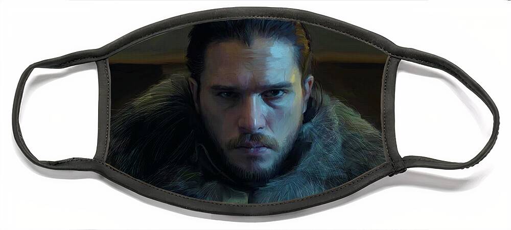 Jon Snow Face Mask featuring the painting Jon Snow Aegon by Paul Tag