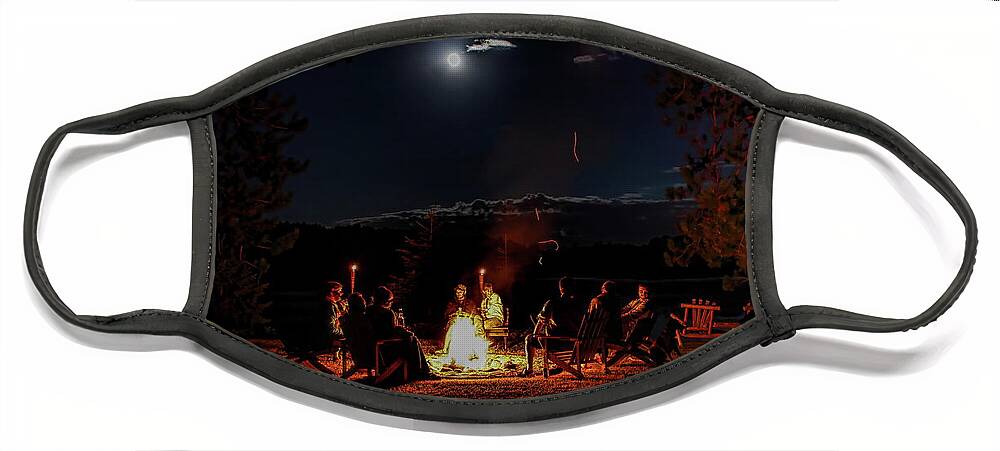 Buck Lake Face Mask featuring the photograph July Full Moon Over A Buck Lake Campfire by Dale Kauzlaric