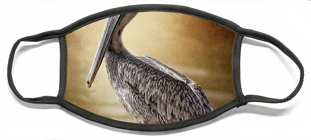 Pelican Face Mask featuring the digital art Juvenile Brown Pelican by Linda Lee Hall